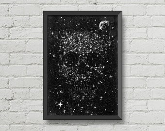 Gothic art,skulls art,galaxy poster,black and white poster,horror poster,gothic poster,space print,wall decor,skulls decor,gothic decor