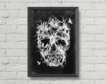 Gothic decor,Skull tree,gothic poster,original art,black and white art,horror print,gothic art,wall decor,gothic home decor,skull poster