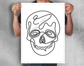 One line Wire skull,Original artwork,black and white,Skulls art,minimalist art,skulls poster,wall decor,home decor,gothic art,gothic decor