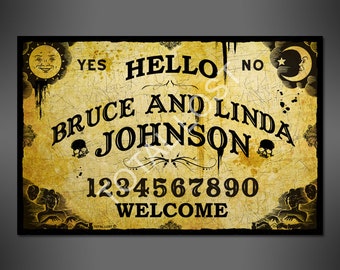 Letrero de puerta personalizado con tablero de ouija, letrero para puerta de entrada, ideas de regalos personalizados, letrero para puerta familiar, letrero gótico, letrero de calaveras, ideas de regalos para inauguración de la casa