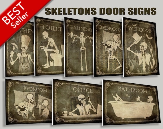skeletons door signswc signrestroom etsy