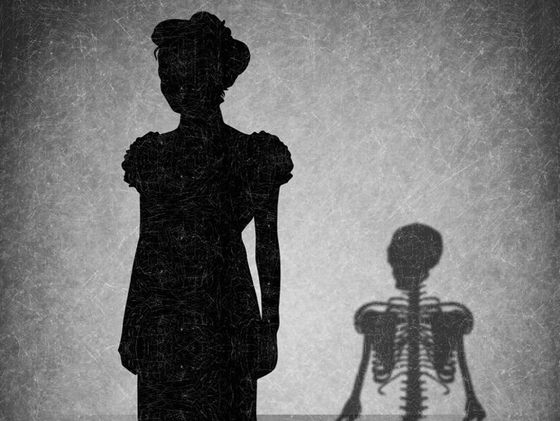 Gothic decor,Skeleton shadow,Gothic artwork,gothic print,wall decor,home decor,silhouettes art,black and white art,gothic art,horror print image 5