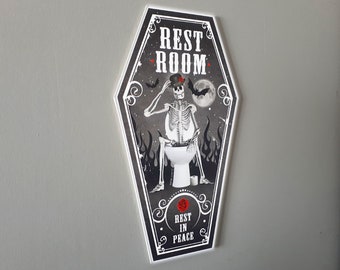 Gothic door sign,Rest room sign,coffin shape,gothic decor,gothic art,gothic home decor,door signs,restroom sign,gothic signs,goth gift ideas