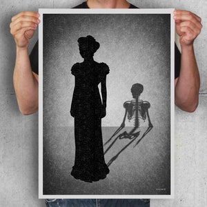 Gothic decor,Skeleton shadow,Gothic artwork,gothic print,wall decor,home decor,silhouettes art,black and white art,gothic art,horror print image 2