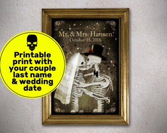 Personalized poster with your names & date,halloween decorations,Printable print,Custom gift idea,gothic decor,anniversary gift,wedding gift