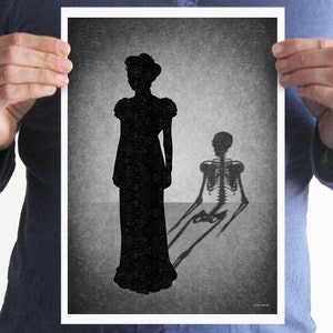 Gothic decor,Skeleton shadow,Gothic artwork,gothic print,wall decor,home decor,silhouettes art,black and white art,gothic art,horror print image 4