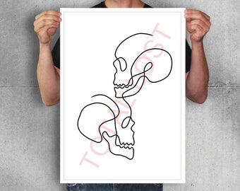 One line skulls , Original artwork , Skulls art , minimalism art , black and white art , skulls poster , gothic decor , home decor , gift