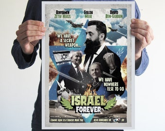 ISRAEL FOREVER - Imaginary Movie poster,Binyamin Ze'ev Herzl print,david ben-gurion,vintage art,Israel poster,Israel gift ideas,golda meir