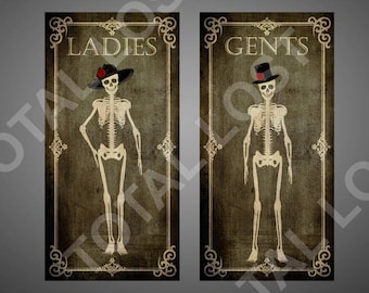 Gothic door signs,Set of 2 signs,ladies and gents signs,skull signs,gothic door signs,toilet signs,WC signs,gothic home decor,horror gifts