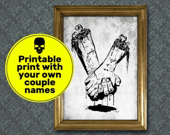 Impresión personalizada con tus nombres, Impresión imprimible, Ideas de regalos personalizados, Decoración gótica, Regalos de aniversario, Regalos de boda, Ideas de regalos personalizados