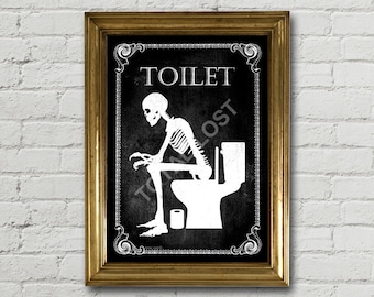 Black and white Gothic decor,Toilet sign,bathroom sign,gothic home decor,Gothic bathroom,wall decor,gothic prints,skulls art,black & white