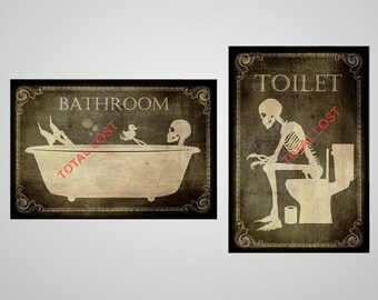 Gothic Door signs,Toilet sign,Bathroom sign,gothic bathroom,Gothic toilet,Gothic decor,gothic man cave decor,gothic home decor,skulls decor