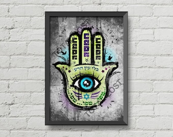 Jewish Hamsa.Not AI ART.Original artwork,Israel poster,Israel gift ideas,against the evil eye,Original Hamsa design