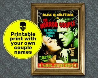 Frankenstein poster with your own couple names,Frankenstein decor,Printable poster,Personalized gift ideas,gothic decor,Custom gift ideas