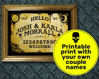 Printable Ouija board with your names,gothic decor,Printable print,gothic gift,gothic decor,anniversary gifts,wedding gift,Personalized gift