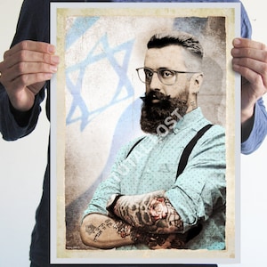 Binyamin Ze&#39;ev Herzl print,vintage art,retro look,Israel poster,Israel gift ideas,Basel,vintage israel,stand by Israel,Israeli art