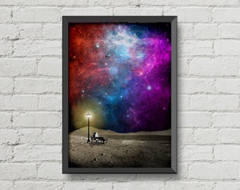 Missing home,astronaut poster,space print,space poster,geeky gift ideas,galaxy poster,home decor,moon,inspiration art,christmas gift ideas