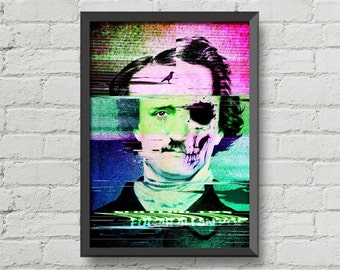 Edgar Allan Poe Portrait,Edgar Allan Poe poster,Wall Art Print,wall hanging,macabre art,gothic decor,skulls art,Mixed Media art,home decor