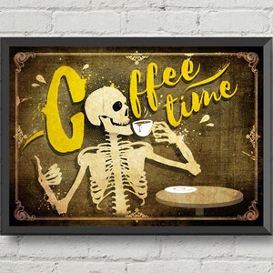 Coffee art,Coffee time,Coffee poster,Coffee print,skulls art,cafe art,gothic art,kitchen decor,home decor,wall decor,cafe poster,cafe print