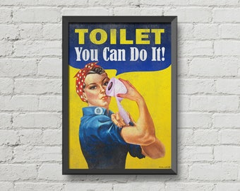 Bathroom decor,Toilet poster,digital print,poster,We Can Do It,humor,vintage poster,retro,yellow,bathroom,World War 2,propaganda poster