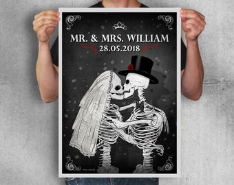 Personalized print with your couple names and wedding date,personalized gift ideas,Wedding gift ideas,skulls,Custom gift ideas,Skulls decor