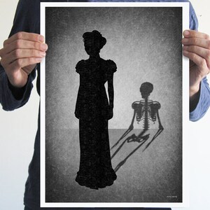 Gothic decor,Skeleton shadow,Gothic artwork,gothic print,wall decor,home decor,silhouettes art,black and white art,gothic art,horror print image 3