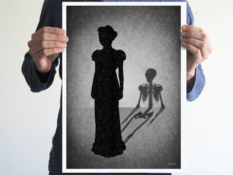 Gothic decor,Skeleton shadow,Gothic artwork,gothic print,wall decor,home decor,silhouettes art,black and white art,gothic art,horror print image 3