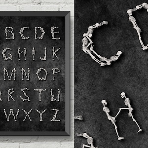 Alphabet Poster,Skeletons,ABC print,ABC poster,Alphabet Wall Art,Skulls decoration,Room Decor,gothic decor,Kids Room Print,black & white art