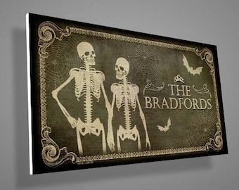 Personalized door sign with your family name,door sign,family sign,gothic sign,skulls decor,gothic decor,housewarming gift ideas,skulls art