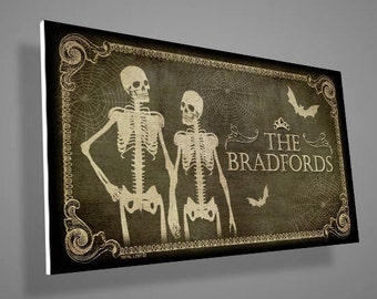 Personalized door sign with your family name,door sign,family sign,gothic sign,skulls decor,gothic decor,housewarming gift ideas,skulls art