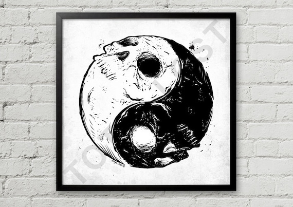 Yin and Yang Skulls,original Artwork,black and White Print