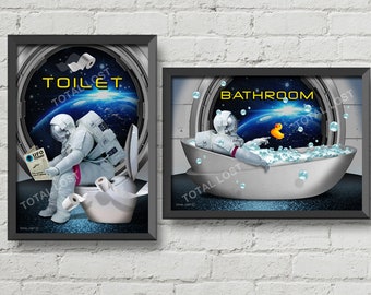 Astronaut Toilet and bathroom prints,toilet poster,Bathroom poster,bathroom decoration,toilet decoration,home decoration,space decor,moon