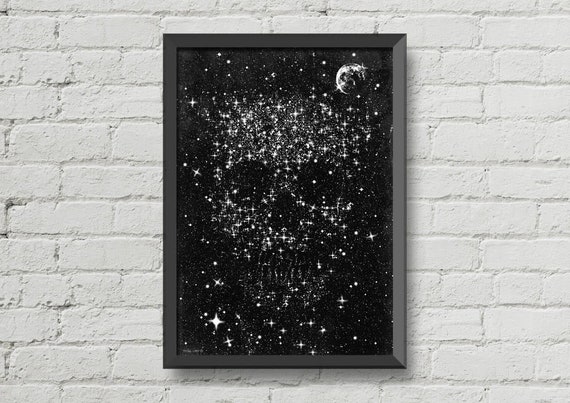 Gothic art,skulls art,galaxy poster,black and white poster,horror poster,gothic poster,space print,wall decor,skulls decor,gothic decor
