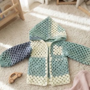 Crochet Granny Square Hooded Cardigan Pattern | Kids Boho Jacket | Easy Toddler Sweater Pattern | Instant Download