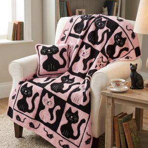 Crochet cat blanket and pillow pattern, tapestry/mosaic crochet, crochet baby cat blanket pattern