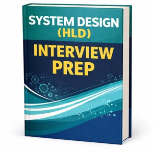 Może przedstawiać: Twarda oprawa książki zatytułowanej "SYSTEM DESIGN (HLD) INTERVIEW PREP". Okładka ma turkusowy i granatowy gradient z białym i żółtym tekstem. Widoczne są abstrakcyjne elementy projektu.