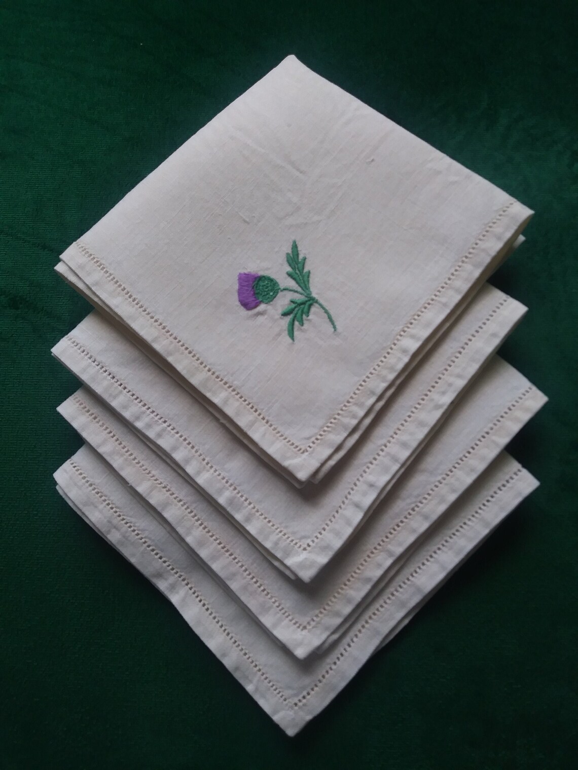 Vintage Irish Linen Napkins With Thistle Embroidery Set of 4 Etsy