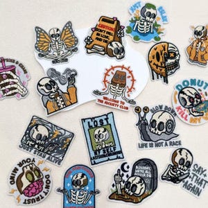 Cute Cartoon Skull Embroidered Iron On Patch | Skeleton Applique | Sew On Embroidery Patch for Jackets, Jeans, Bags, Hats DIY Crafts | Gift