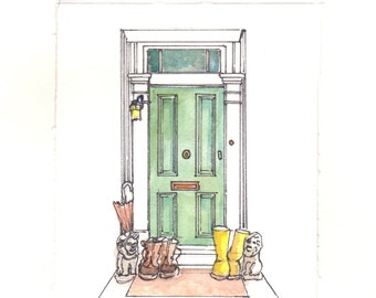 Custom watercolor sketch of door way, entryway, Illustration of your front door