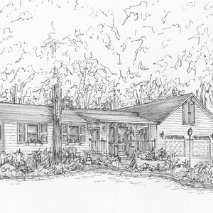 Custom Home Portrait, Family home drawn in ink, 5x 7 commission art from photo, ships free to US, family house drawing image 7