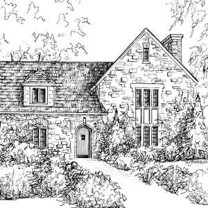 House Drawn in Ink 8x 10 architectural sketch, 0ne of a kind custom artwork house portrait your home sketch from photo image 6