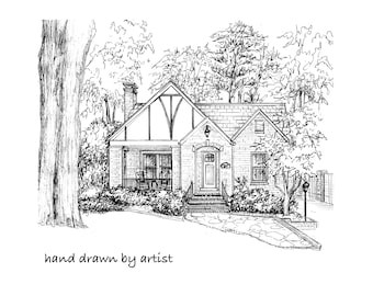 House Drawing in ink, Family history captured and memories preserved in custom artwork