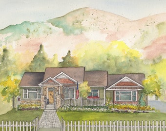 Watercolor painting of your home, hand painted portrait from your photo, Custom landscape painting