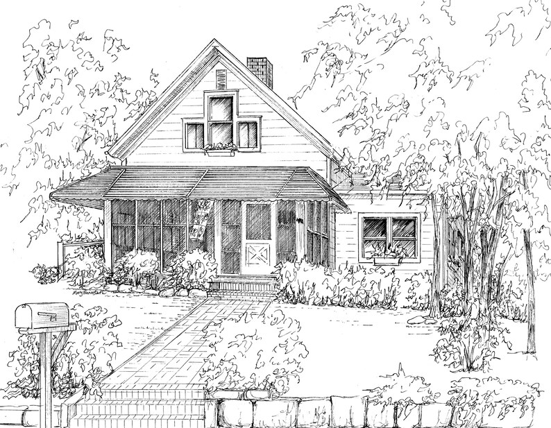 House Drawn in Ink 8x 10 architectural sketch, 0ne of a kind custom artwork house portrait your home sketch from photo image 7