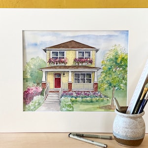 Custom House Portrait in Watercolor and Ink, Architectural painting of your home or business created by hand by artist image 9