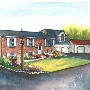 Custom House Painting, Commissioned sketch of house in watercolor, Unique family home gift image 6