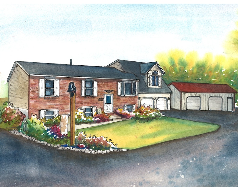 Custom House Painting, Commissioned sketch of house in watercolor, Unique family home gift image 6