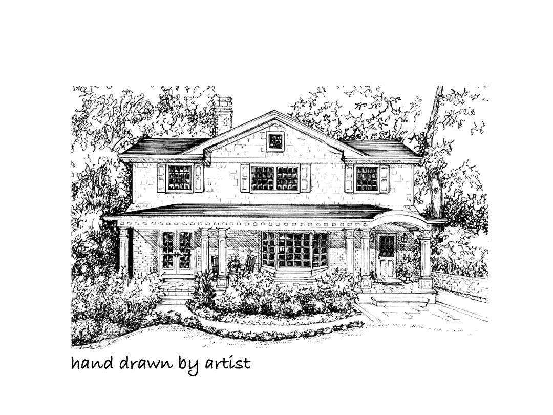 House Rendering - Hand Drawn in Ink, Custom Home Portrait - Etsy