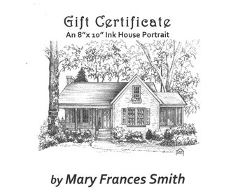 Home portrait in ink from your photo, gift certificate for drawing of house, family history, ancestral home  architectural illustration