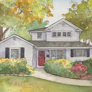 Artist rendering of your home painted in watercolor with ink detailing, Custom house portrait, Commissioned architectural home portrait bild 5